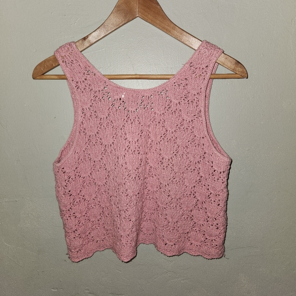 Vintage 1980s Cotton Pink Knit Sleeveless Tank Abalone Buttons by Knitmania - Picture 4 of 11